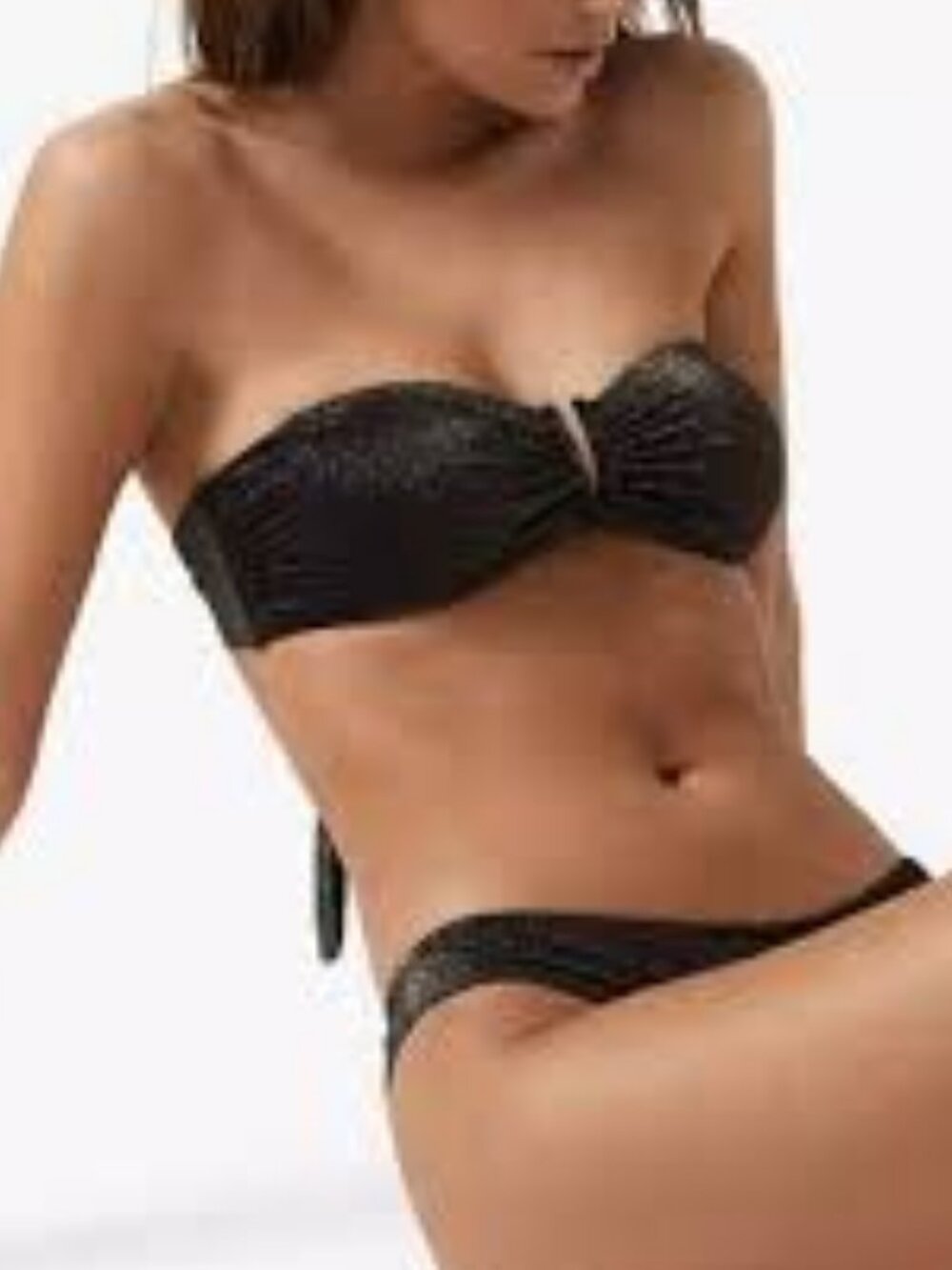 NWT Reiss size 8 Adina Metallic black gold bandaeu bikini top removeable straps